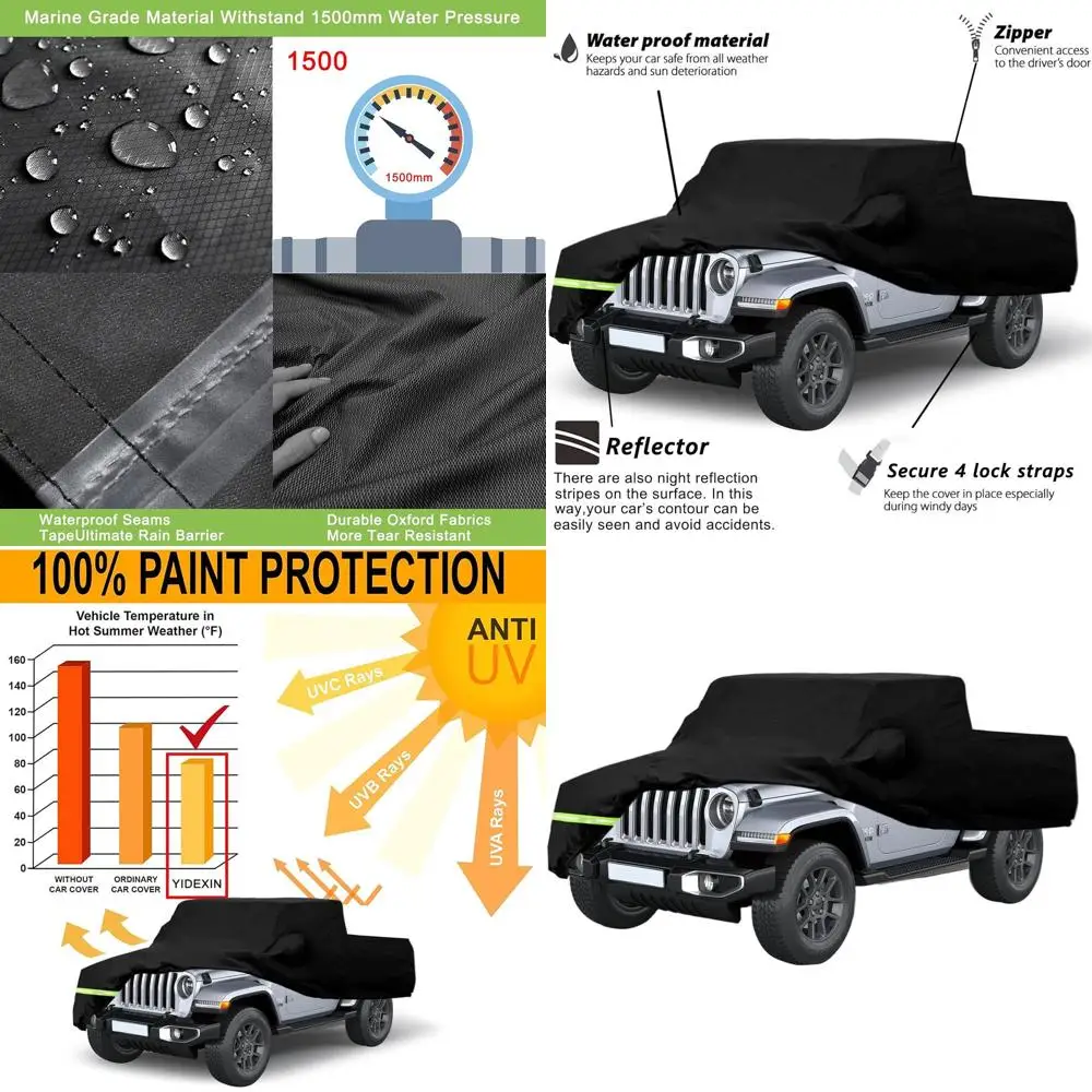 

Водонепроницаемый ветрозащитный чехол для автомобиля Custom Fit 190T с двойной молнией на двери для моделей Gladiator 2020-2026 годов, до 190 л