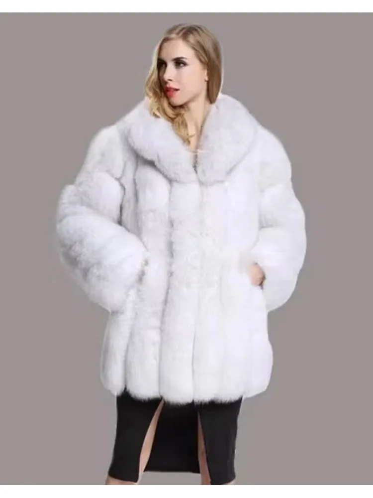 ZADORIN Elegante Drehen Unten Kragen Faux Fuchs Pelzmantel Frauen Lange Dicke Warme Flauschige Faux Pelz Jacke Winter Pelz Mäntel manteau Femme