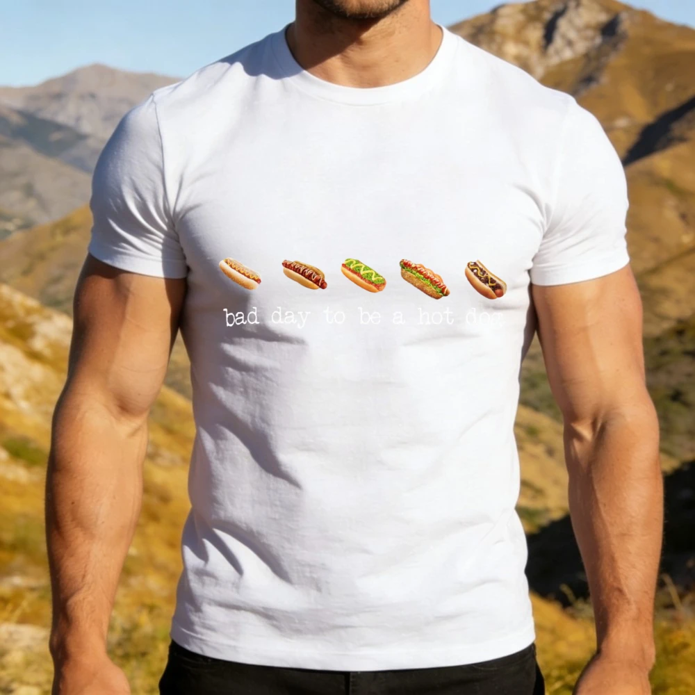 Bad Day To Be A Hot Dog Funny Meme T-Shirt Food Lover Humor Graphic Tee Sausage Lover Casual Shirt Summer Men Cotton Tops