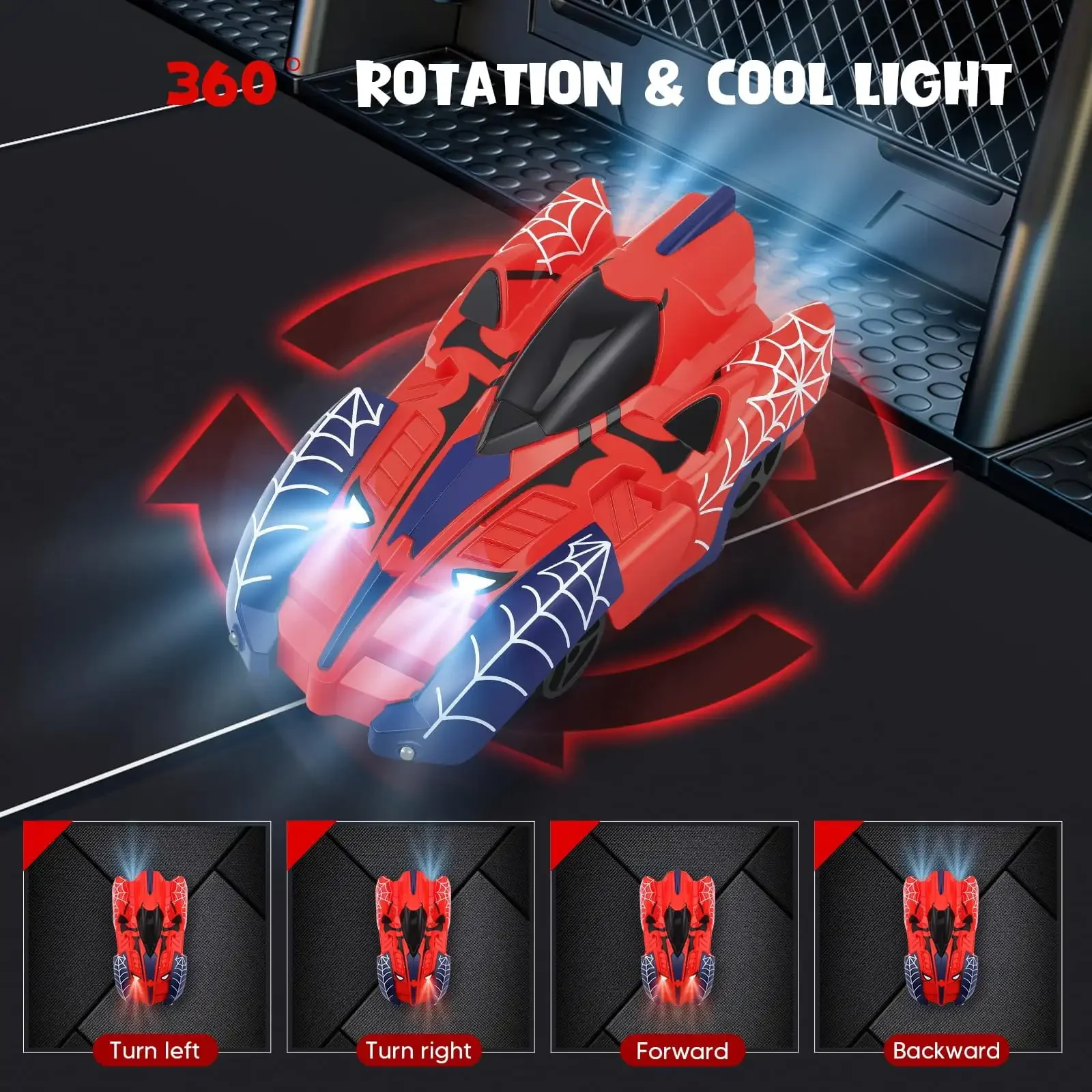 Spider Wall Climbing RC Car Zero Gravity Remote Control Racing Car with 360° Rotation LED Lights Dual Mode Toy for Kids Boys
