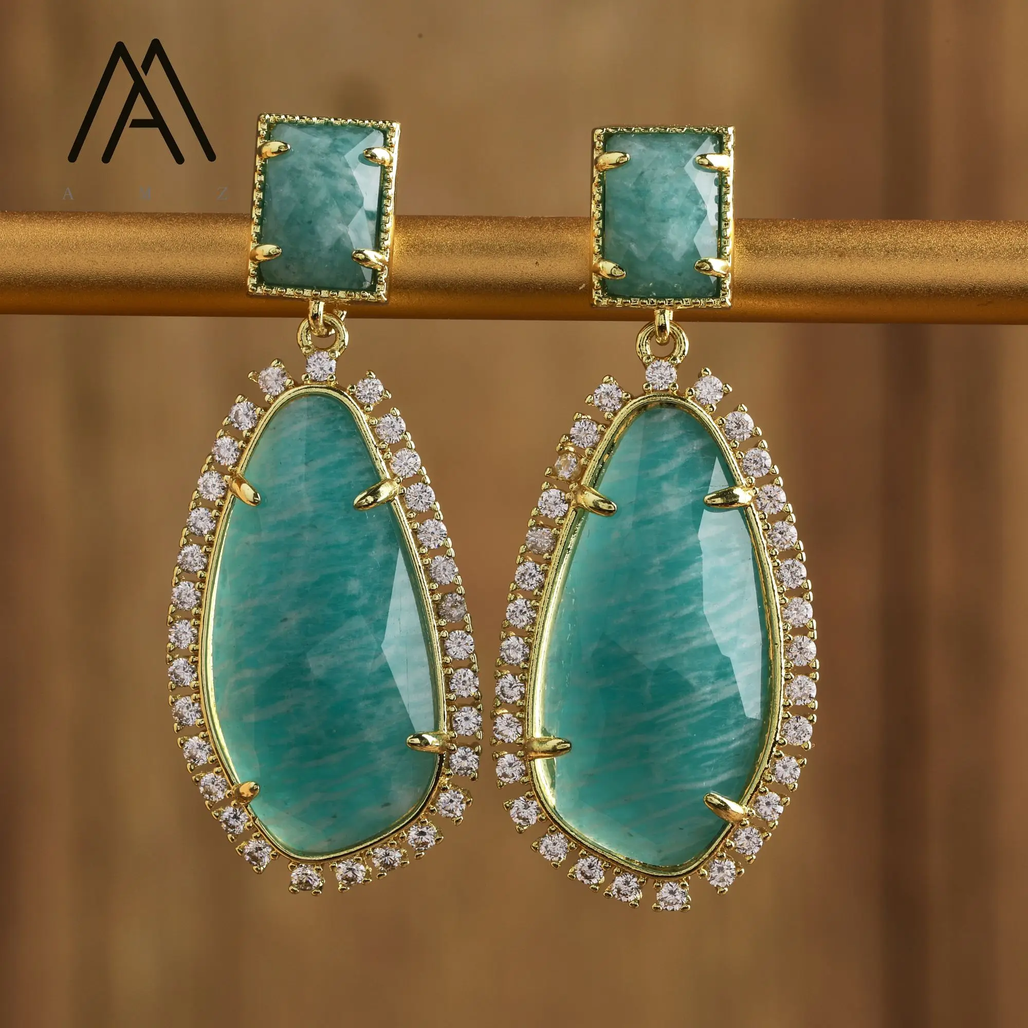 

Romantic Crystal Earrings Healing Gemstone Amazonite Amethysts Labradorite Gold Dangle Earring Women Wedding Jewelry