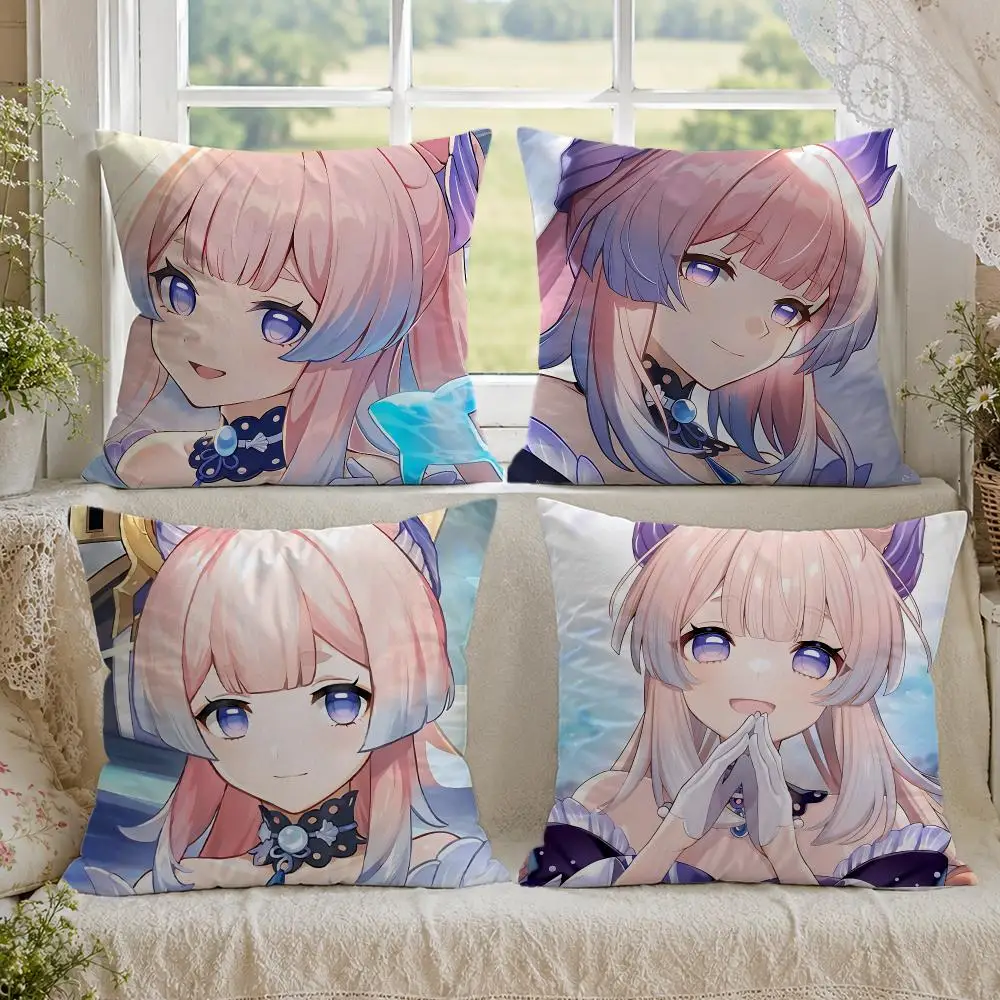 Sangonomiya Kokomi Genshin Cushion Cover 1/4PCS Linen Sofa Couch Bedroom Living Room Home Office Decor Pillow Case