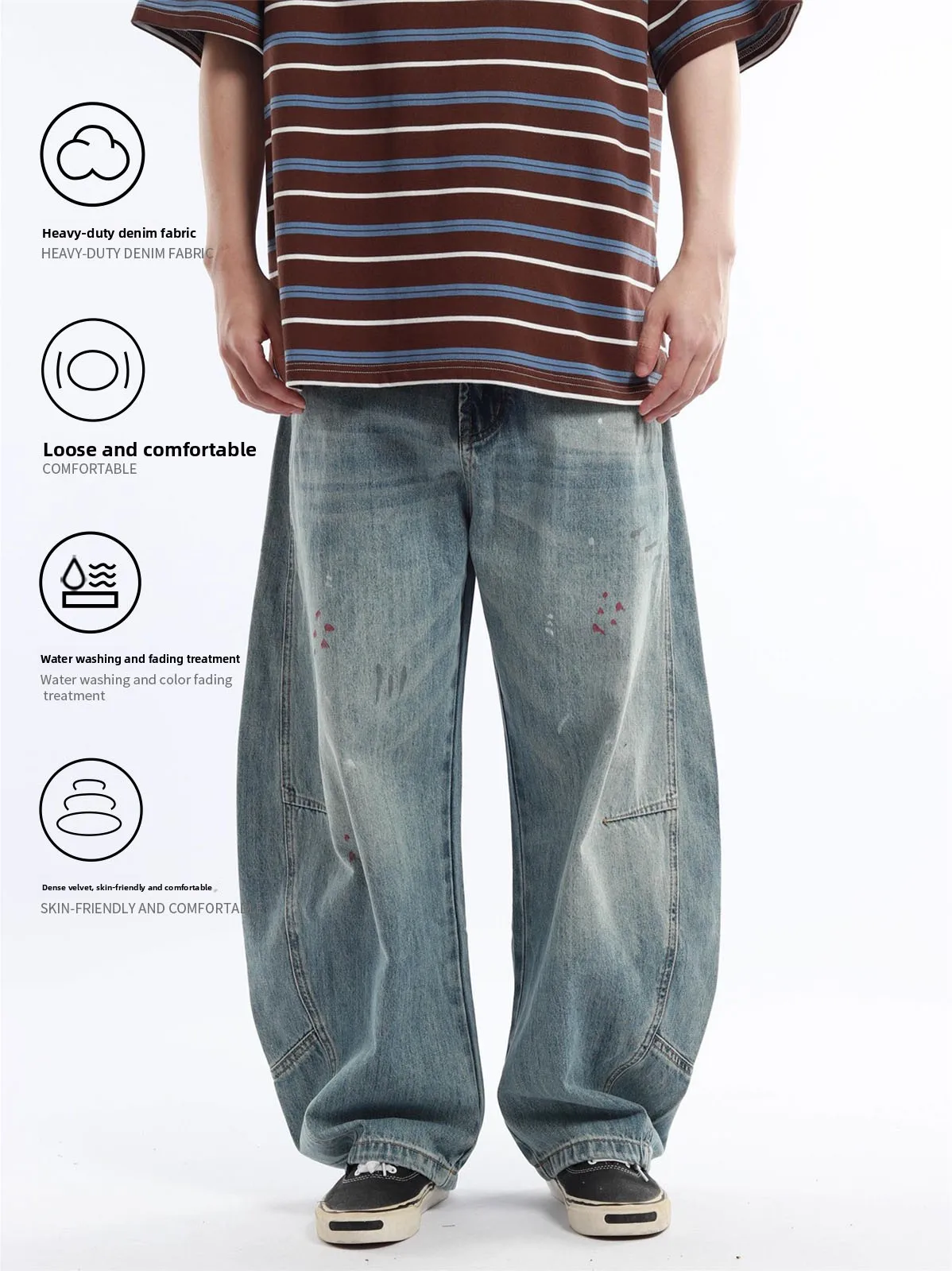 REKNAT Japanese Style Men's Wide Leg Loose Jeans Dye Design Fashionable Neutral Brand Casual Long Pants mid Waist Zipper