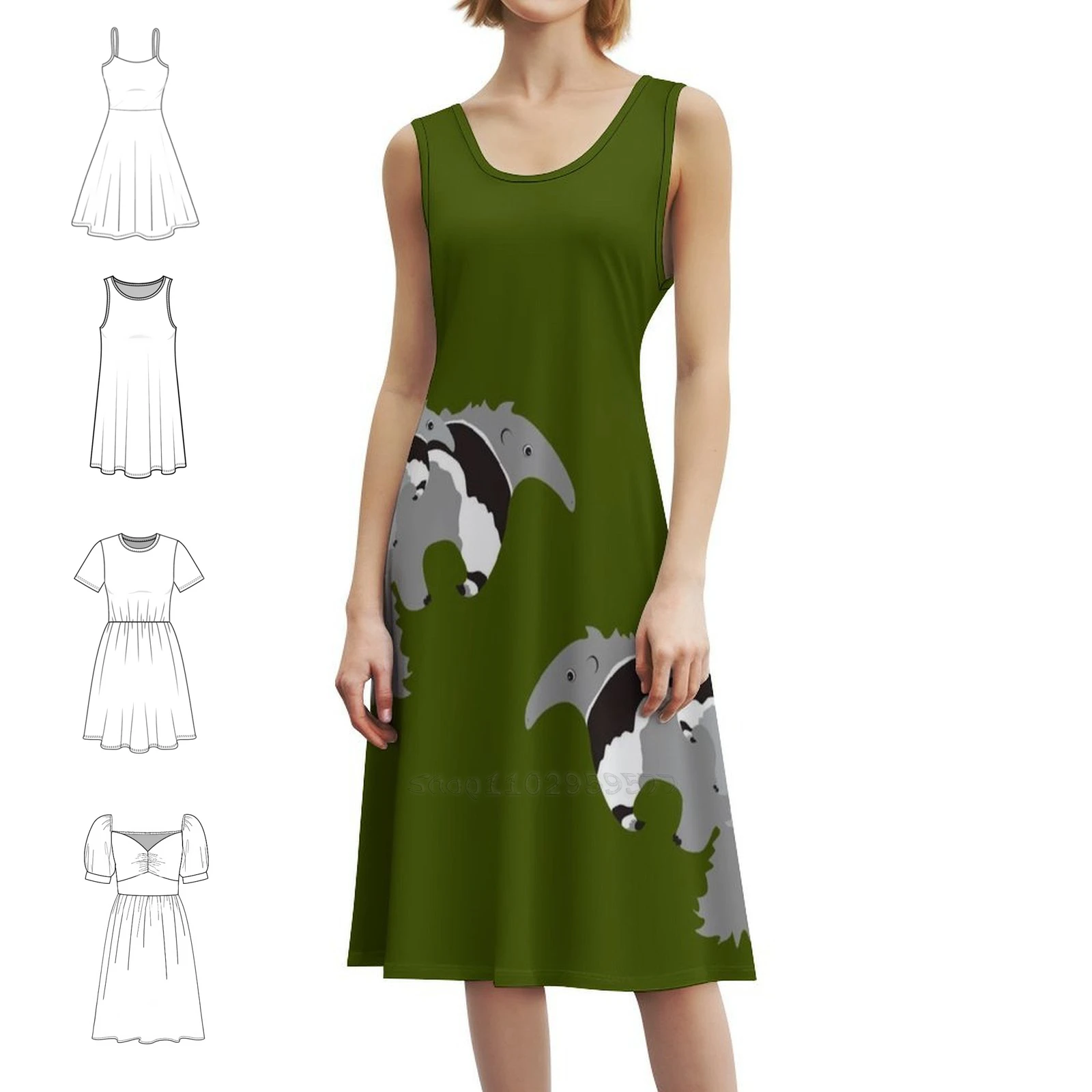 فستان عملاق للأم والطفل باللون الأخضر على الطراز الكوري للنساء فستان كاجوال أنيق للحفلات أو الارتداء اليومي للأم العملاقة #1