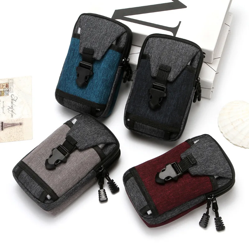 Canvas Men Casual Design Small Waist Bag Fashion Hook Bum Bag Waist Belt Pack Cigarette Case 7 Inches Phone Pouch