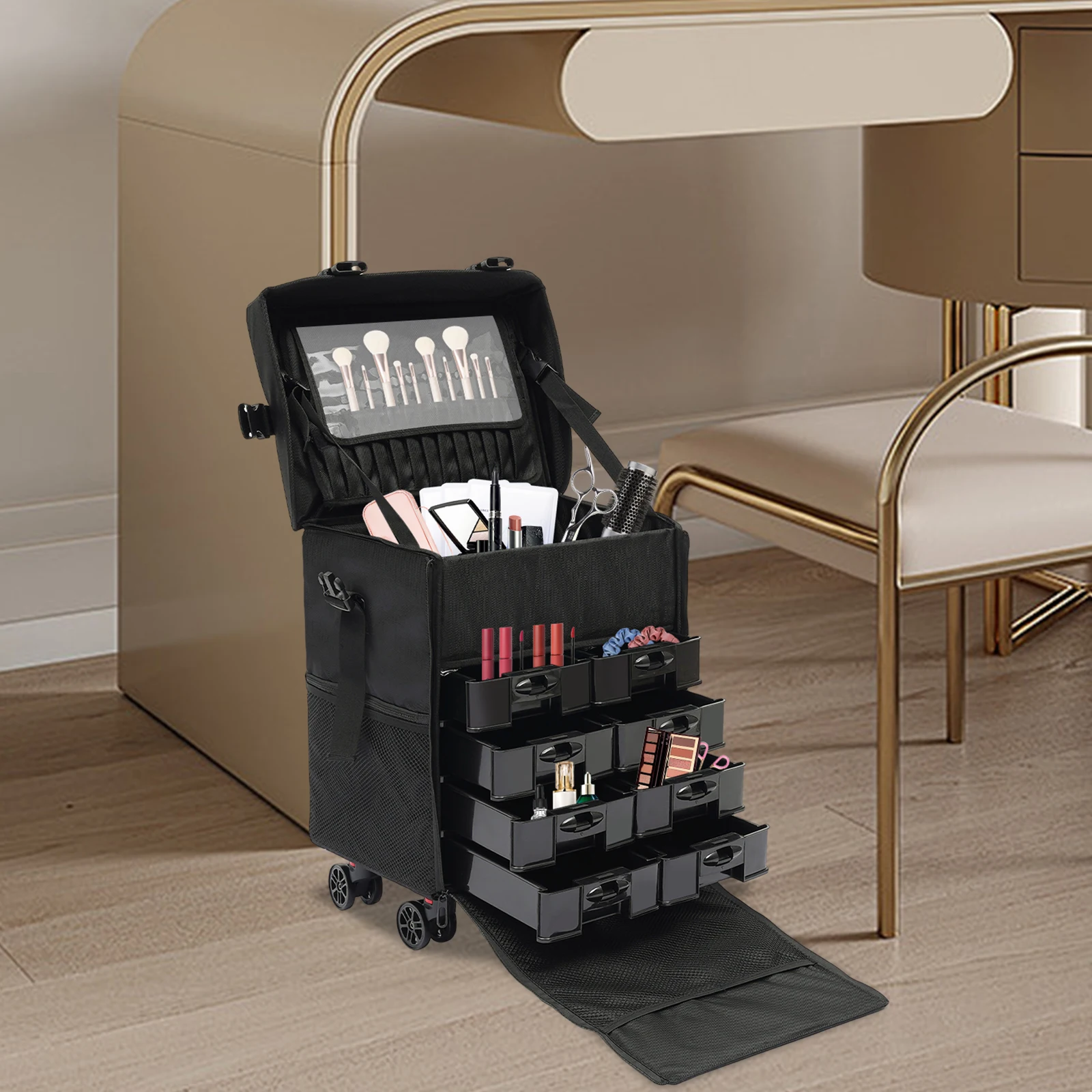 Rolling Makeup Case, Portable Cosmetic Case Trolley, Make Up Suitcase Cosmetic Trolley, Travel Makeup Suitcase with Wheels