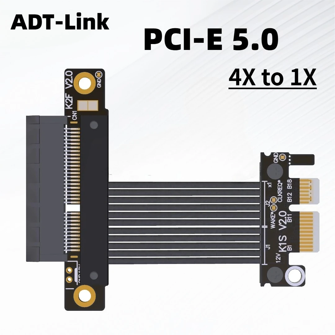 32Gbps Riser Card PCIE 5.0 x1 Male To x4 Female PCI Express PCI-E 4X 1X PCIe Adapter Cable Silver-plated Wire 90°Right Angle GPU