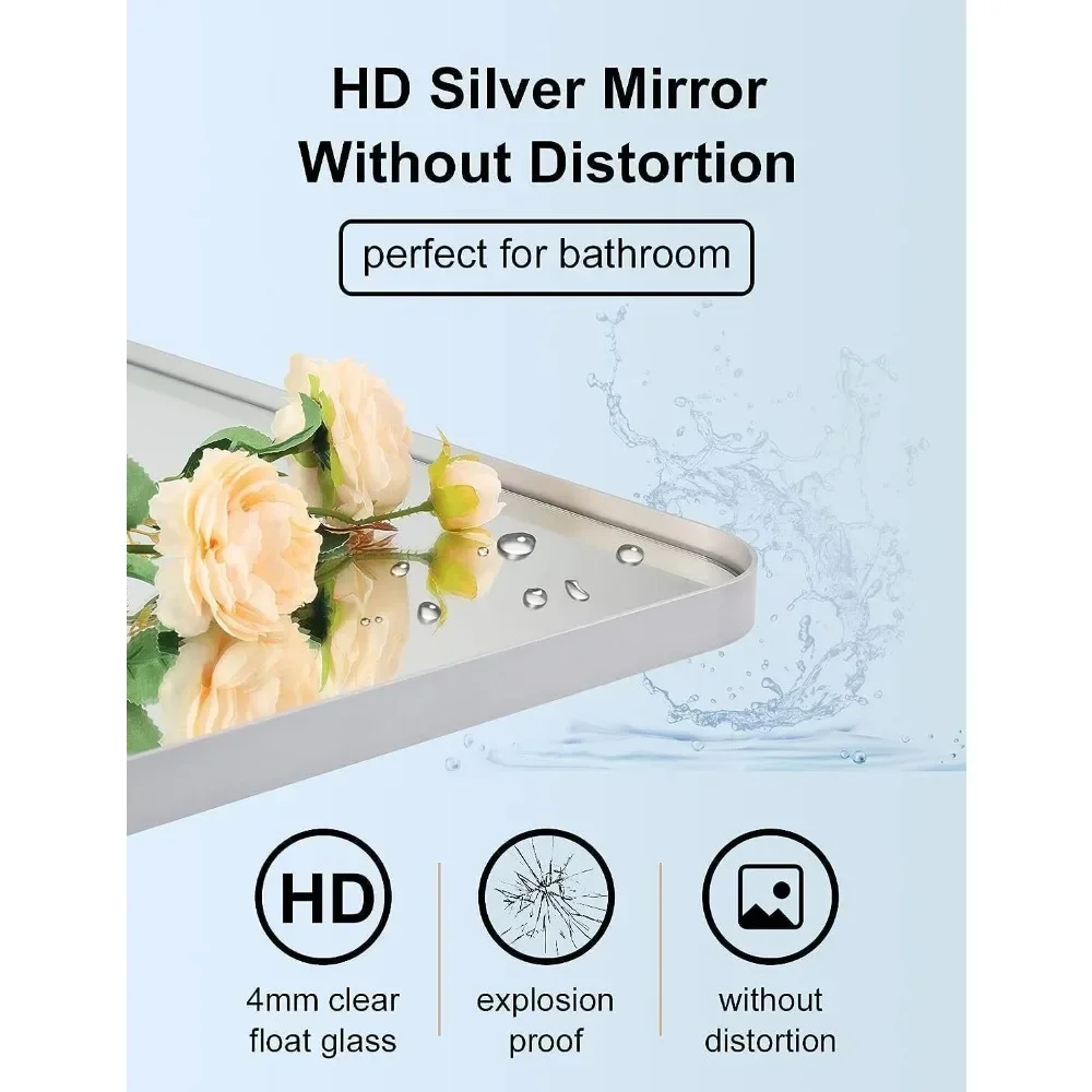 Imagem -04 - Silver Retangular Vanity Wall Mirror Non-rusting Metal Frame Modern Silver Bathroom Mirror 30 x 55