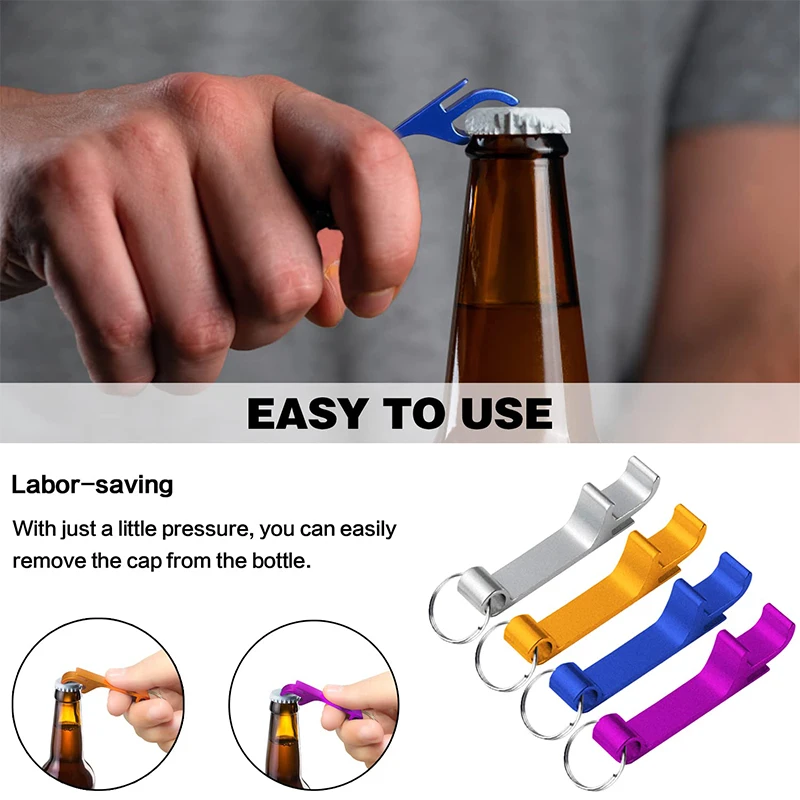 120Pcs Aluminum Beer Bottle Opener Keychain Bottle Opener Key Ring Chain Keychain Pocket Beer Bottle Opener