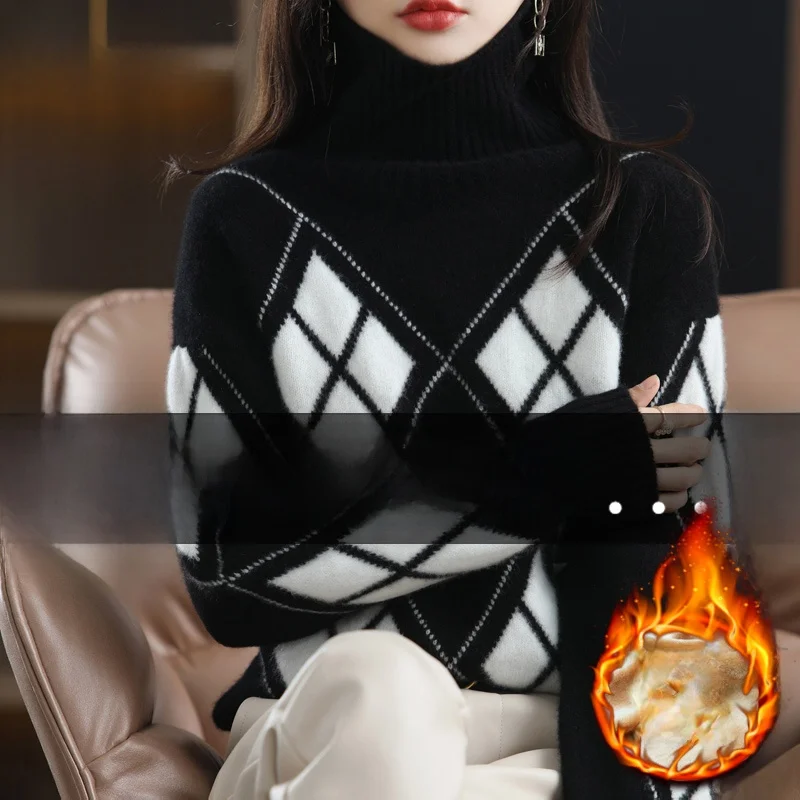 

Bla High Collar Knitted Sweater Women's Thiened Autumn Winter Faionable Inner Wear Top Korean Sle Warm Heat Generating