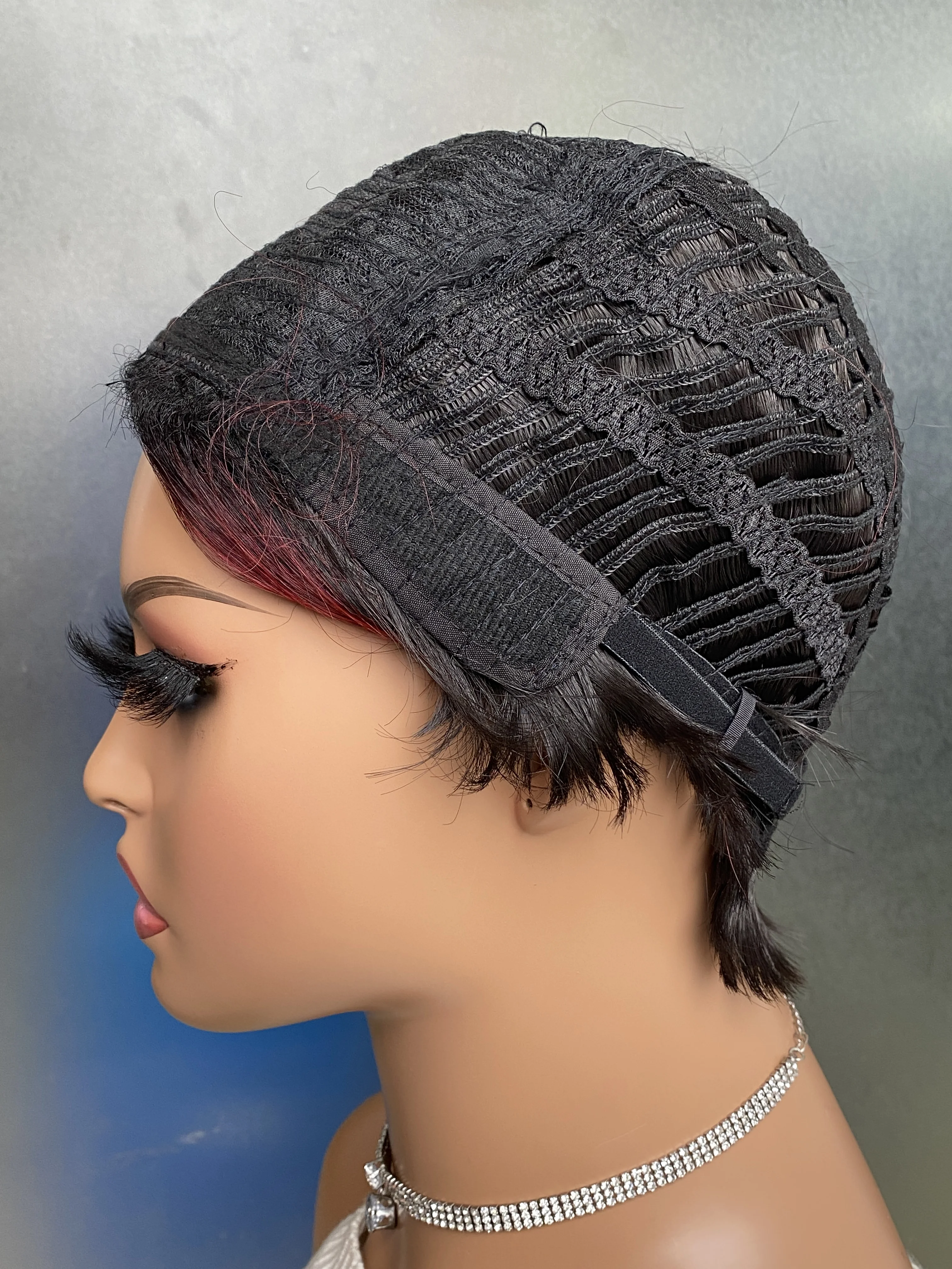 شعر مستعار اصطناعي قصير أومبير مع دقات للنساء السمراوات ، تسريحات شعر مجعدة أفرو ، شعر مستعار بقصة بيكسي ، شعر بورجوندي #5