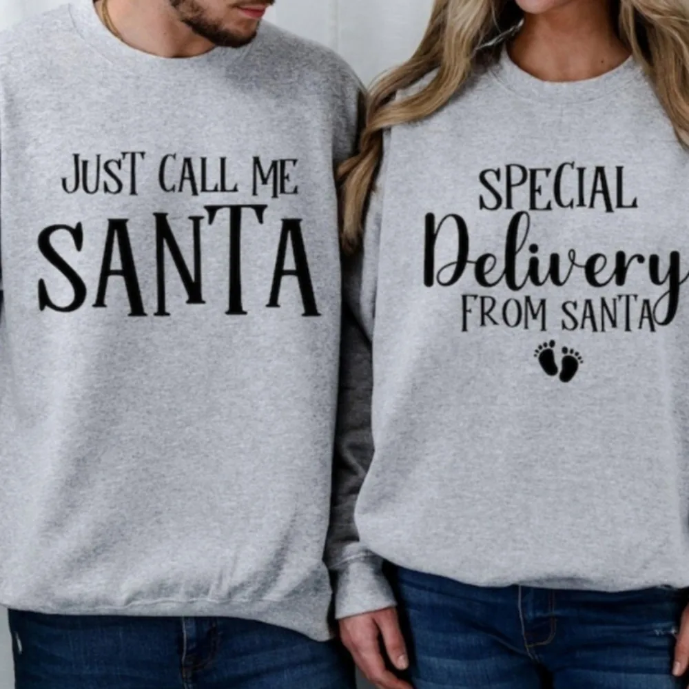 إعلان الحمل عيد الميلاد زوجين البلوز فقط اتصل بي سانتا البلوز التسليم الخاص من سانتا البلوز #3
