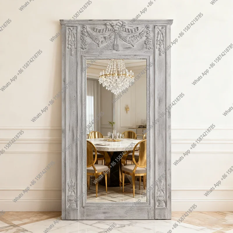 

S High-end Floor-to-ceiling Full-body Mirror American Old-fashioned Full-length Mirror Cloakroom Fitting Mirror Customization