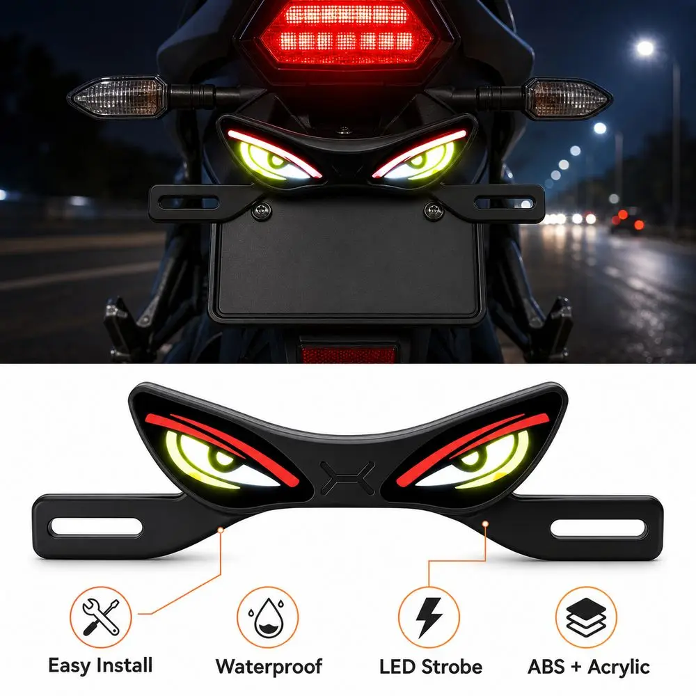 Strobe Mode Motorcycle Led Demon Eye Light Waterproof Anti Reverse Warning Eye Turn Signal Light Motorcycle License Plate Light
