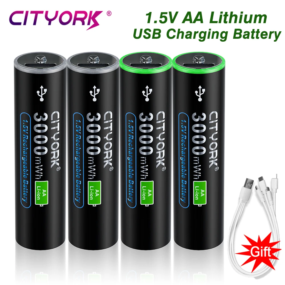 CITYORK 1.5V AA Lithium ion Rechargerable Battery Micro USB Fast Charging AA Batteri+USB Cable For Keyboard Remote Control Toy