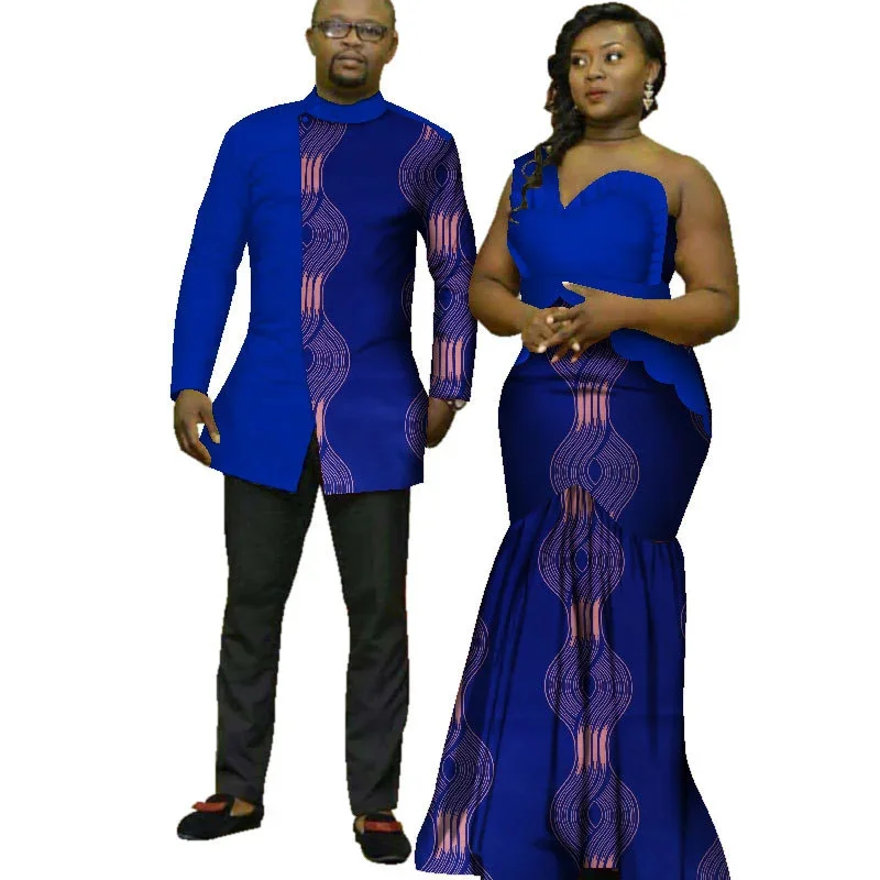 Sale!!! African Shirts for Men Dashik Top and Matching Couple Outfits Bazin Riche Women Long Dresses for Wedding Party Vestidos