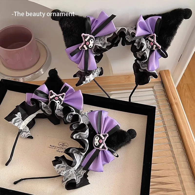 New Kuromi Cat Ears Headband Female Lolita Costume Hair Accessory Girls Role Play Magic Stick Wings Cosplay Sanrio Kuromi Prop ﻿