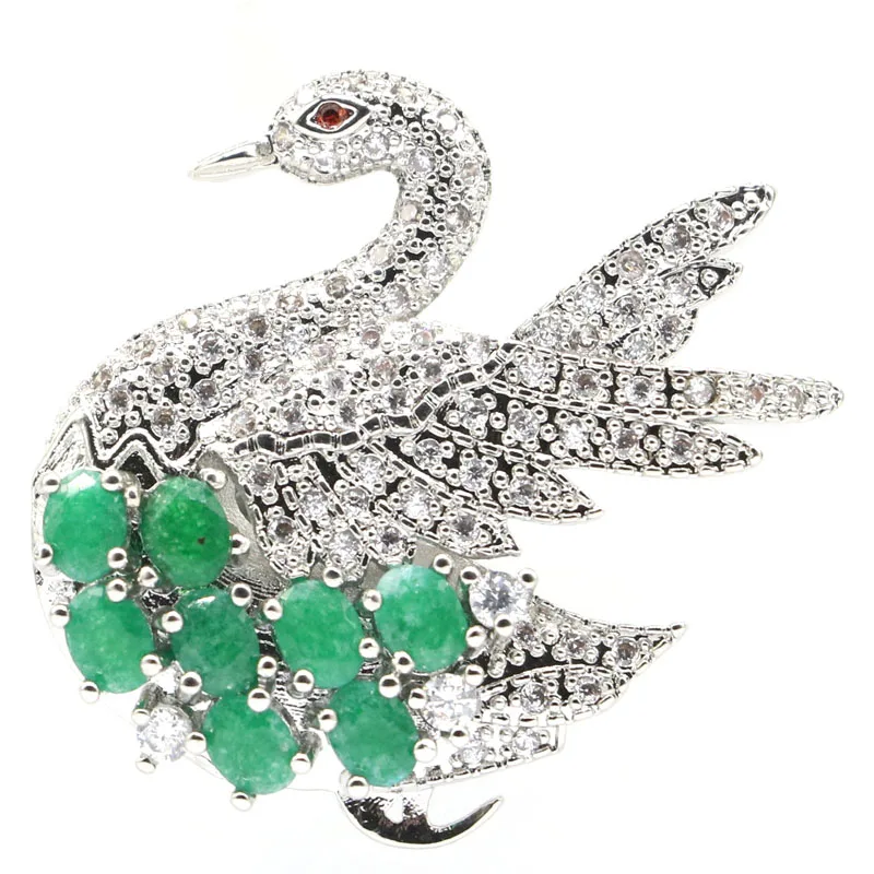 Buy 5 Get 1 Free 30x28mm Luxury Swan Shape Pink Tourmaline Real Green Emerald CZ Silver Pendant