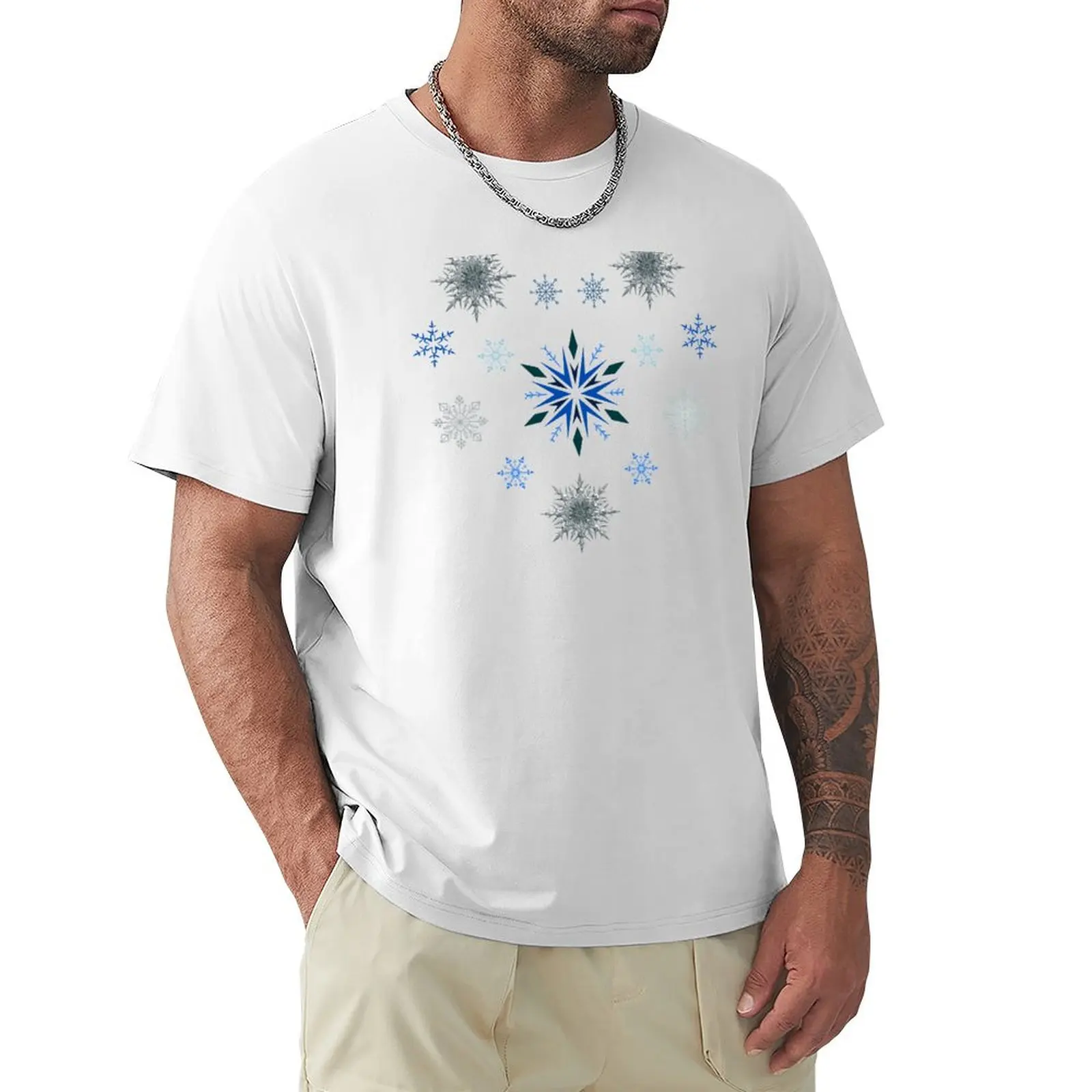 I Love Snowflakes Blue tones Heart Shaped Graphic Design (4a) T-shirt oversized anime Men's t-shirt