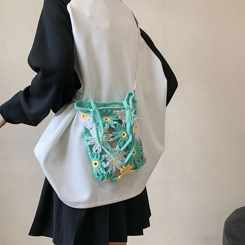 الجانب الأيسر تصميم نسج الحياكة زهرة نسج حقيبة كتف 2025 الاتجاه الجديد مطرز حقيبة كروسبودي حقائب السفر والمحافظ #3