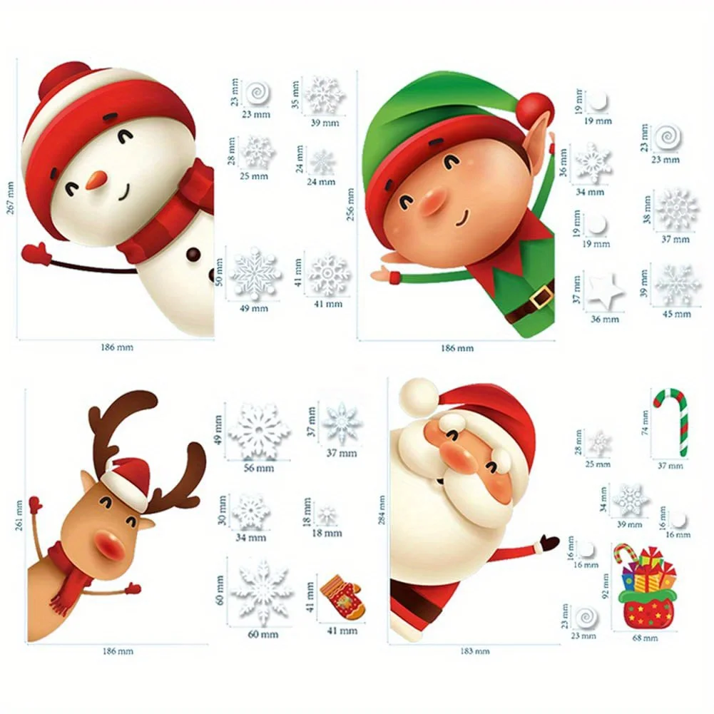 82Pcs Christmas Static Window Clings Santa Snowman Reindeer Snowflake Removable PVC Stickers 7.9X11.5Inch Holiday Decoration