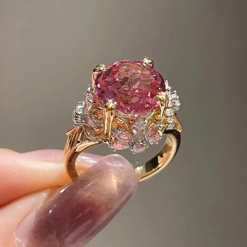 

Vintage Round 5ct Lab Pink Diamond Ring 100% Real 925 Sterling Silver Engagement Wedding Band Rings for Women Promise Jewelry