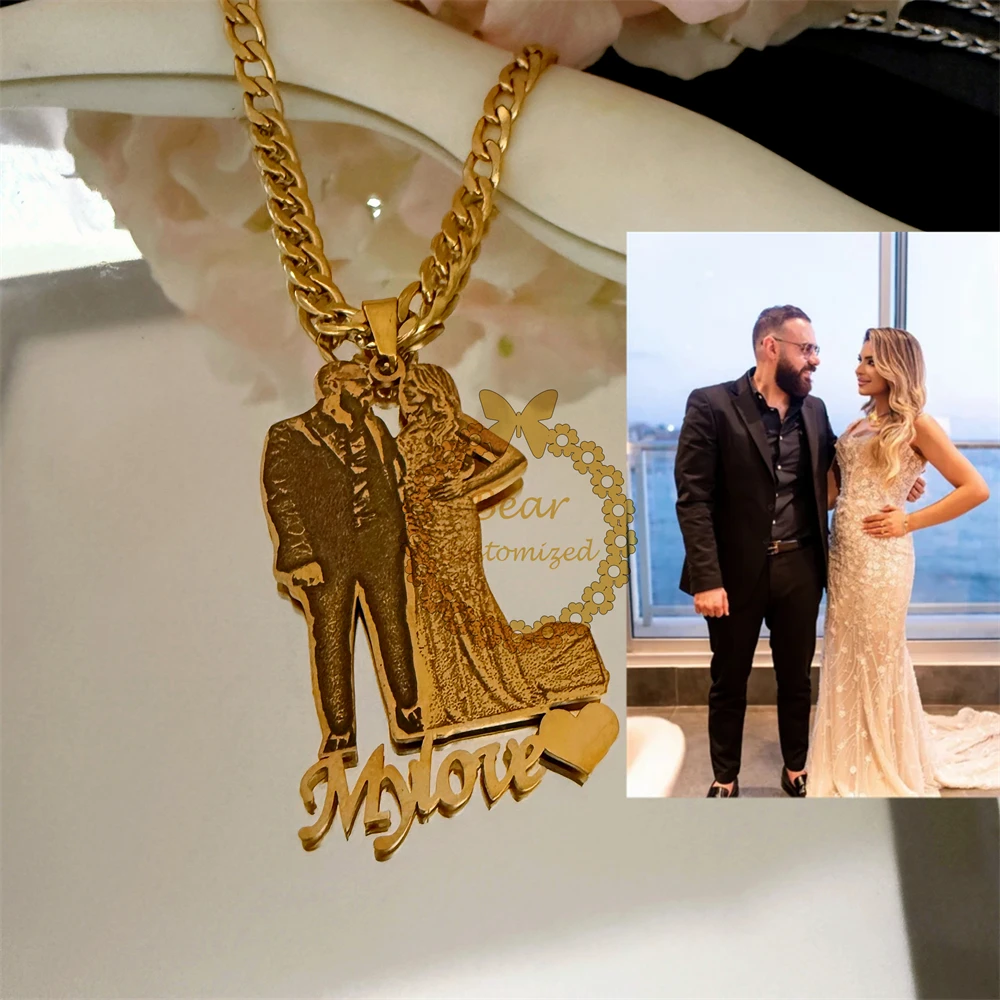 Custom Necklace Exclusive Bride-Groom Wedding Necklace: Handcrafted Portrait Style to Preserve Your Special Wedding Moments