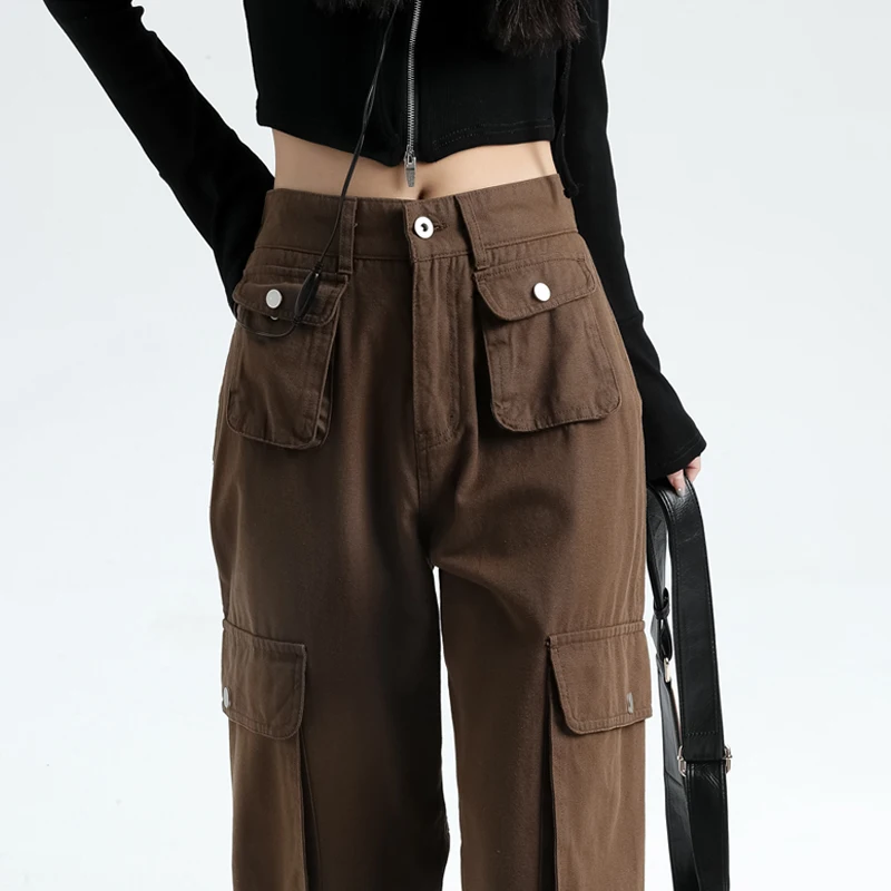 

Vintage straight tube new loose fitting pants casual pants with waistband jeans autumn women's high waisted pants