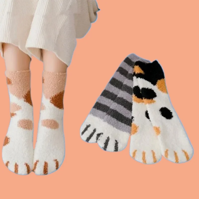 

5 Pairs Fashion Women Cats Paw Stripe 3D Socks Hosiery Toe Zebra/Tiger/Cat Foot Socks Cute Cartoon Animal Fingers 2024 New Socks