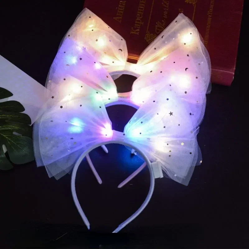 1 pz principessa illuminare velo garza grande fiocco fasce led bagliore accessorio per capelli di natale favore di partito per adulti bambini festival di nozze