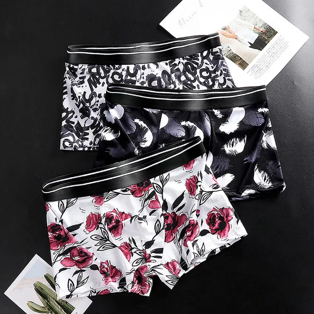 Summer Thin Boxer Underwear Mid-rise Elastic Waistband Lip Print Shorts Briefs U-Convex Breathable Panties Daily Wear 남성 스퀘어 팬티