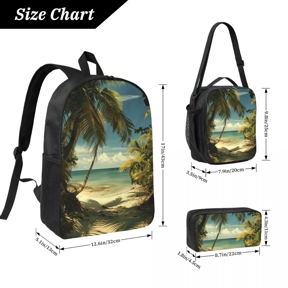 Coconut Grove Beach Backpack Boys Girls BookBag School Bag Laptop Shoulder Bags 3ps Insulated Lunch Bag Pencil Case