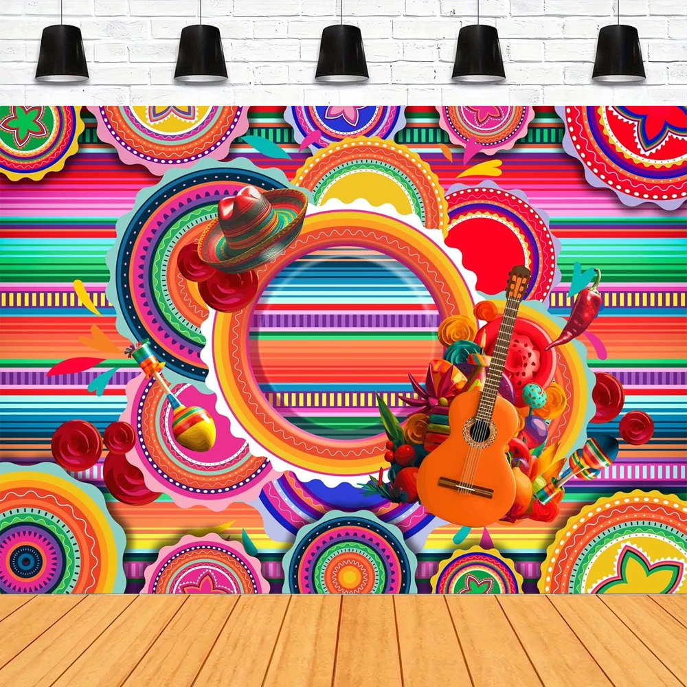 Mexican Fiesta Theme Photography Backdrop Cinco De Mayo Colorful Striped Paper Fans Background Carnival Photo Shoot Studio Props