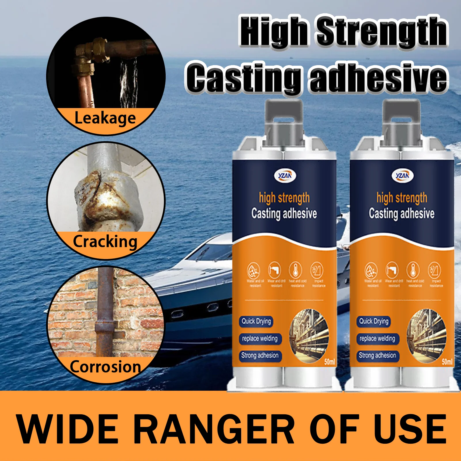 50ML Strong Metal Repair Adhesive Epoxy Resin AB Casting  Liquid Glue High Strength Waterproof Instant Fast Adhesive For Wood Plastic Metal Glue Welding ndustrial Repair Agent AB Glue Sealant.