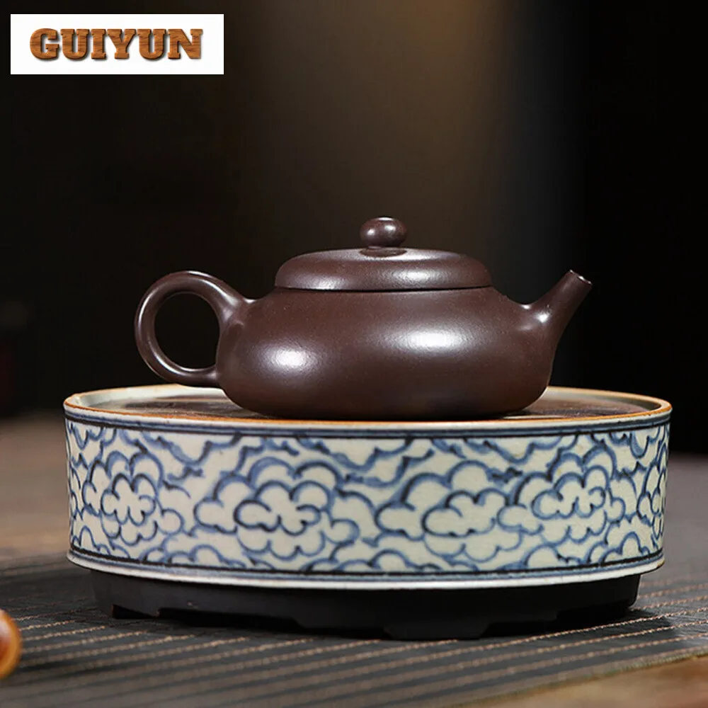 

170ml Yixing Purple Clay Teapot Handmade Persimmon Round Tea Pot Tea Infuser Raw Ore Old Purple Mud Kettle Chinese Zisha Tea Set