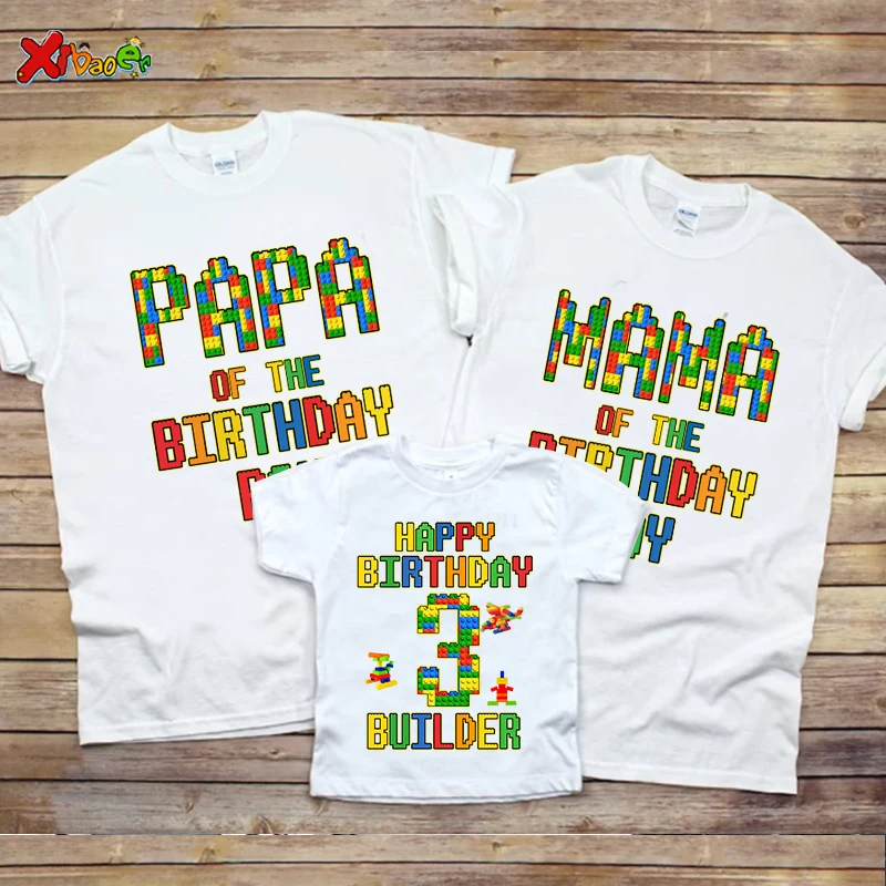 Birthday Party Shirt Family Matching Clothes Building Blocks Gaming TShirt Custom Name Dad Son T Shirt Baby Kids Name T Shirts