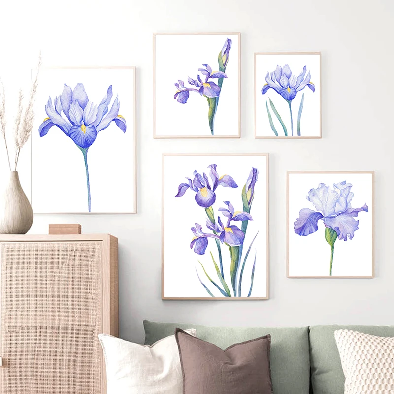 

Abstract Blue Floral Canvas Poster Wall Art, Printed Spray-painted Pictures, Modern Living Room Dining Room Home Decor Frameless