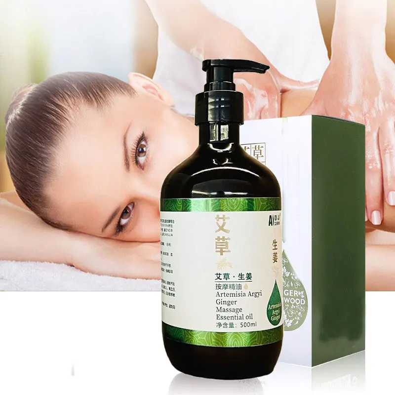 Duża butelka oleju do masażu z piołunem i imbirem, do ciała, twarzy, na meridiany i do Gua Sha, rozgrzewający