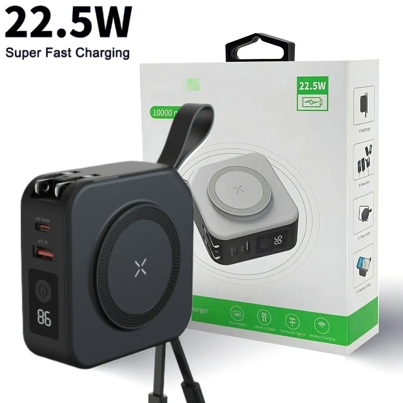 

Портативное зарядное устройство Magsafe, мобильная внешняя батарея, быстрое беспроводное зарядное устройство с кабелем, складная вилка EU Baseus Bateria