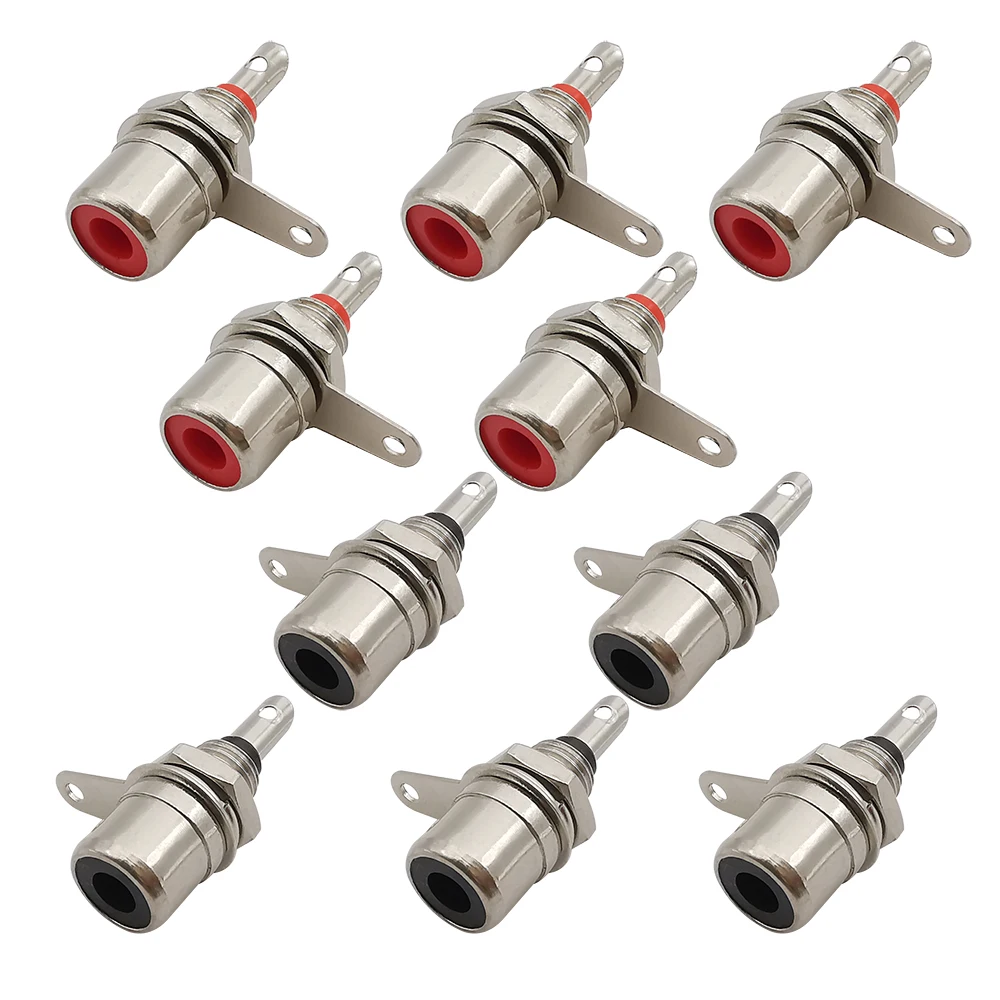 10Pcs/lot Nickel Plated RCA Female Socket Chassis Panel Mount Adapter RCA Phono Plug Jack Audio Amplifier Soldering Connector