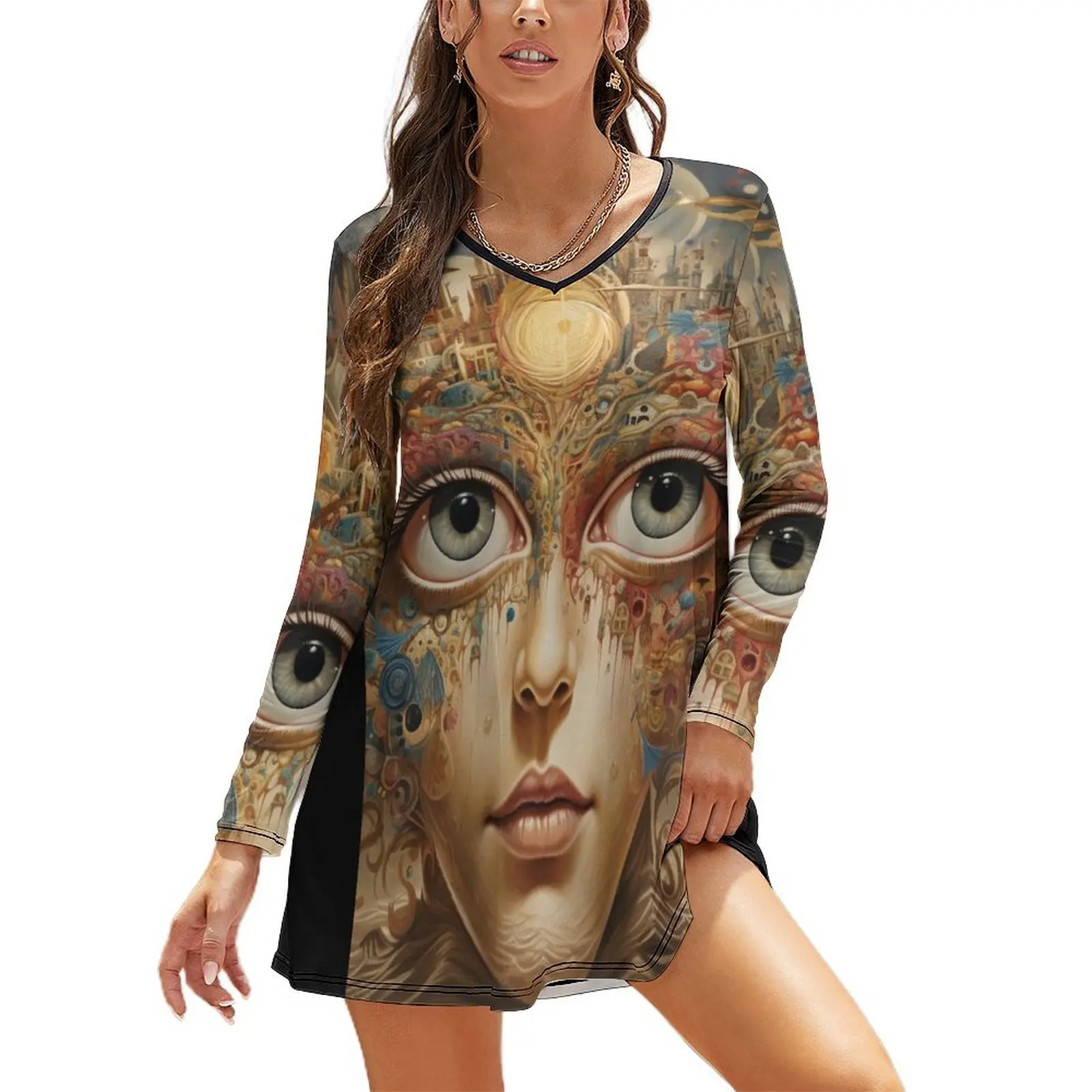 Inner Vision Long Sleeved Loose Dress party dresses women long sleeve dress womens dress