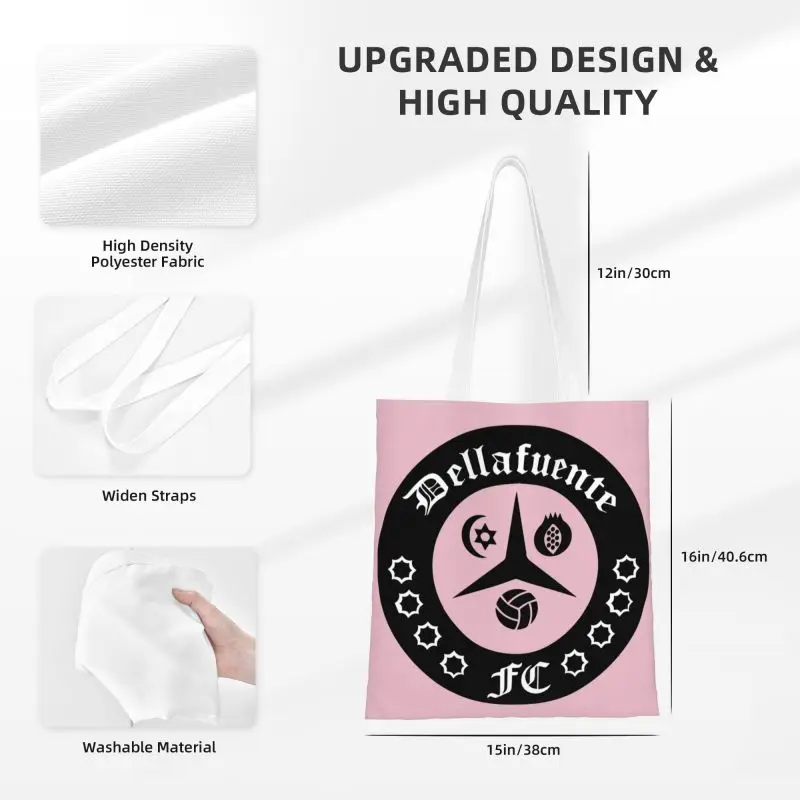 Custom Dellafuente FC Logo Gotico Groceries Shopping Bag Printing Canvas Shopper Tote Shoulder Bags Large Capacity Handbag