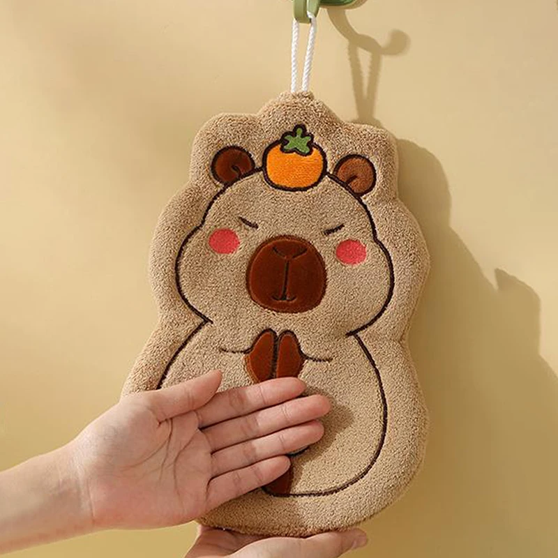 Cute Capybara Hanging Towel Kitchen Bathroom Face Washcloth Guinea Pig Coral Fleece Quick Drying Towel Cartoon Hand Towel