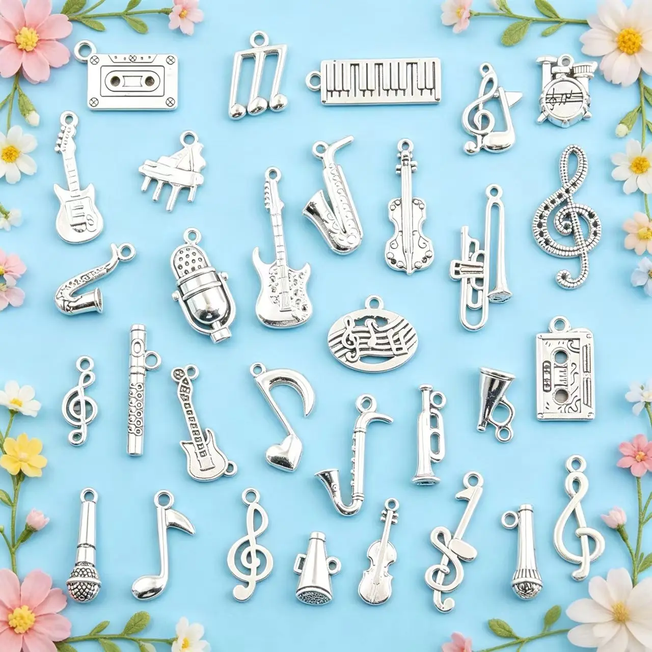 10/20Pcs Vintage Random DIY Bulk Violin Guitar Musical Note Charms Mixed Hip Hop Music Instruments Microphone Pendant Accessory