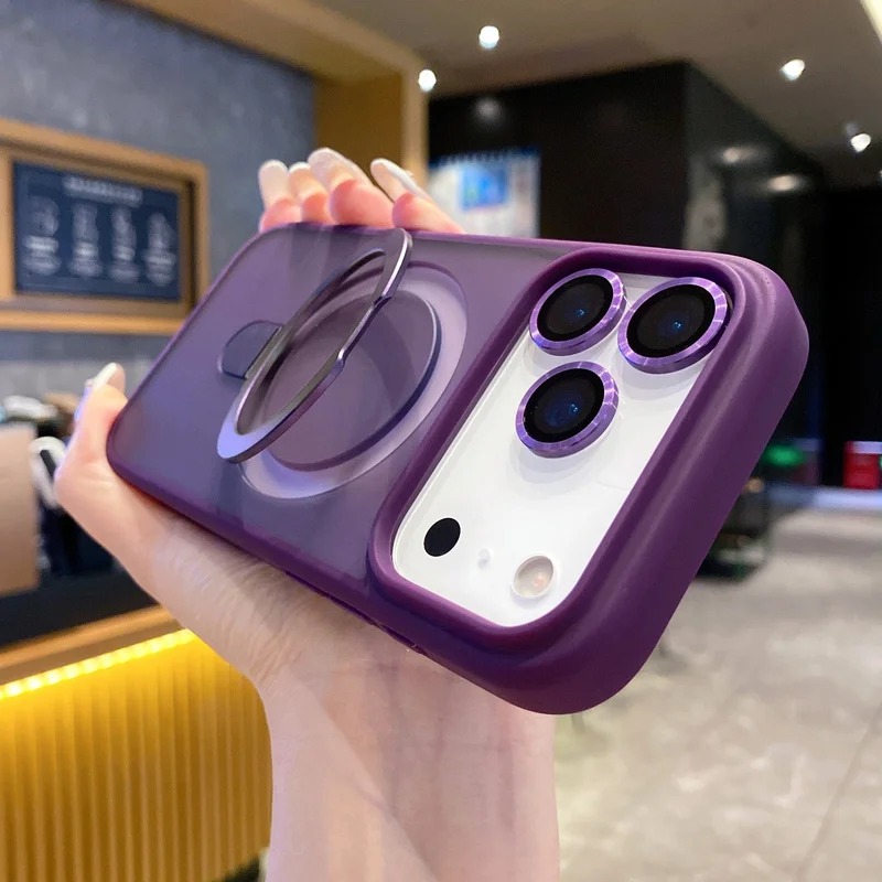 Coque de luxe pour iPhone 18, 17, 16, 15, 14 Plus, 13, 12 Pro Max, compatible avec la recharge sans fil MagSafe, avec anneau magnétique, support et protection pour l’appareil photo.