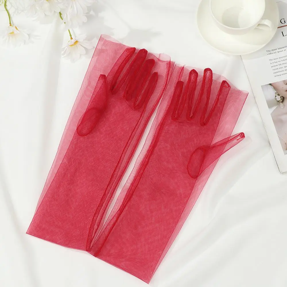 1 Pair Vintage Evening Prom Decor Ultra Thin Wedding Bridal Gloves Tulle Gloves Bridal Gown Mittens Party Dress