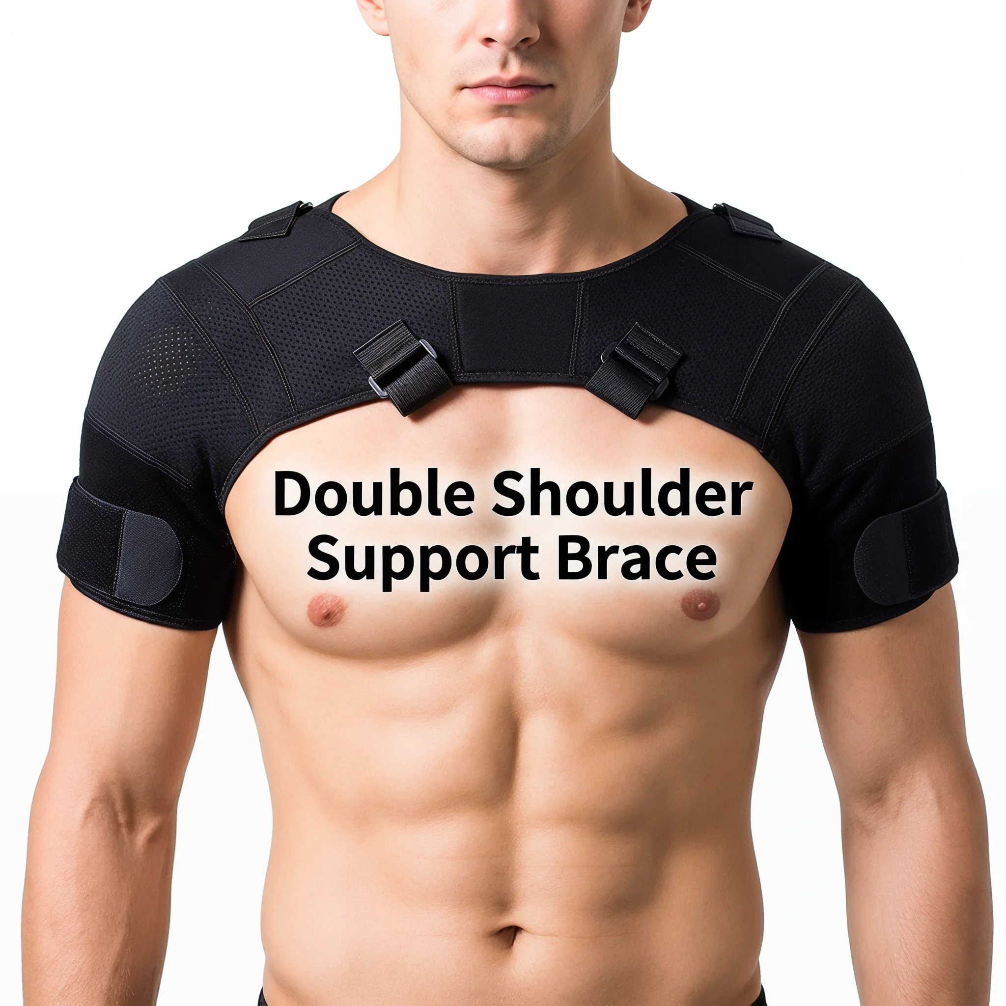 Double Shoulder Brace Adjustable Breathable Neoprene Compression Support Cross Strap for Men Women Sports Injury Pain Relief