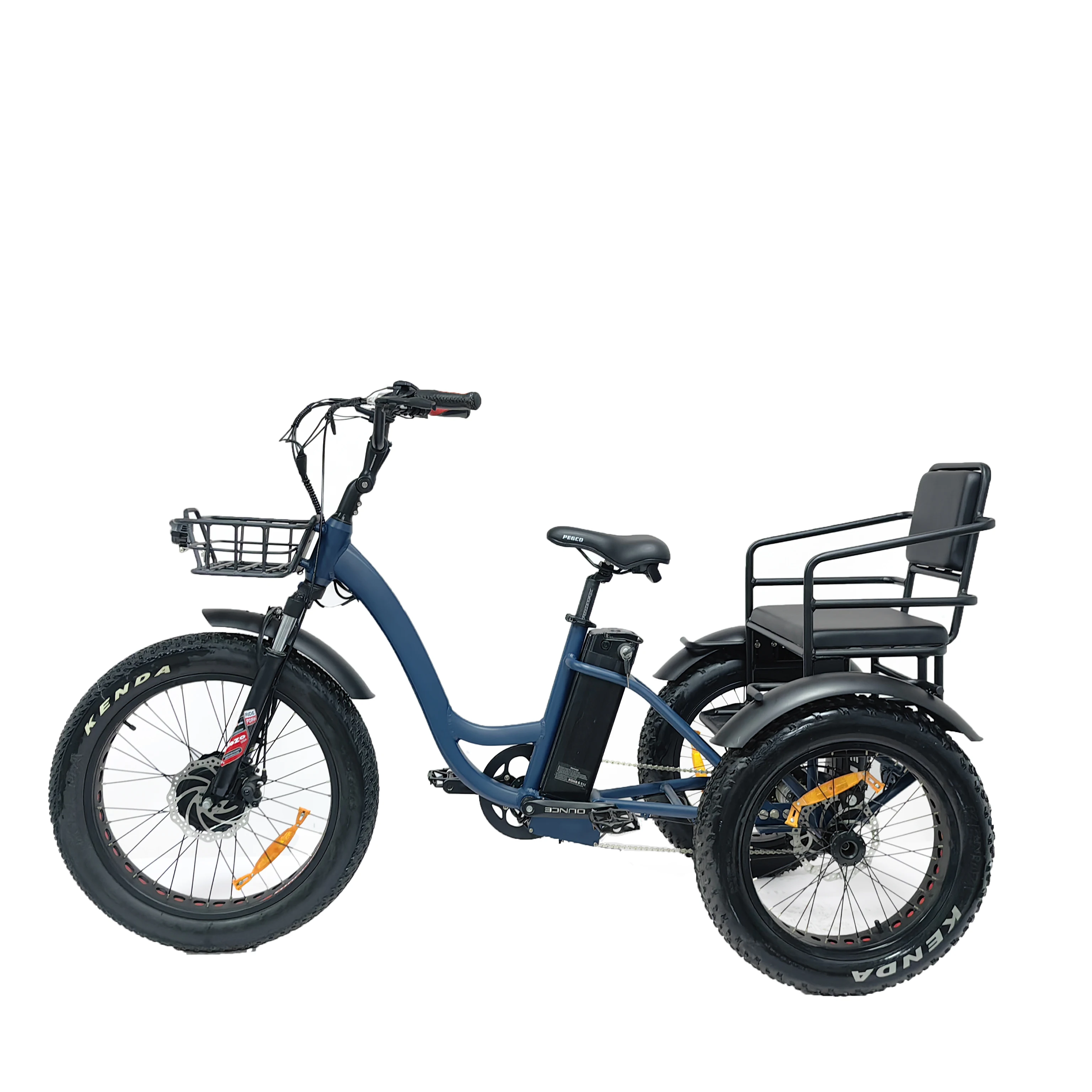 OTM 3-Wheel Electric Cargo Tricycle 20x4.0 Snow Tires 750W opention passenger seat Front Motor passenger etrike