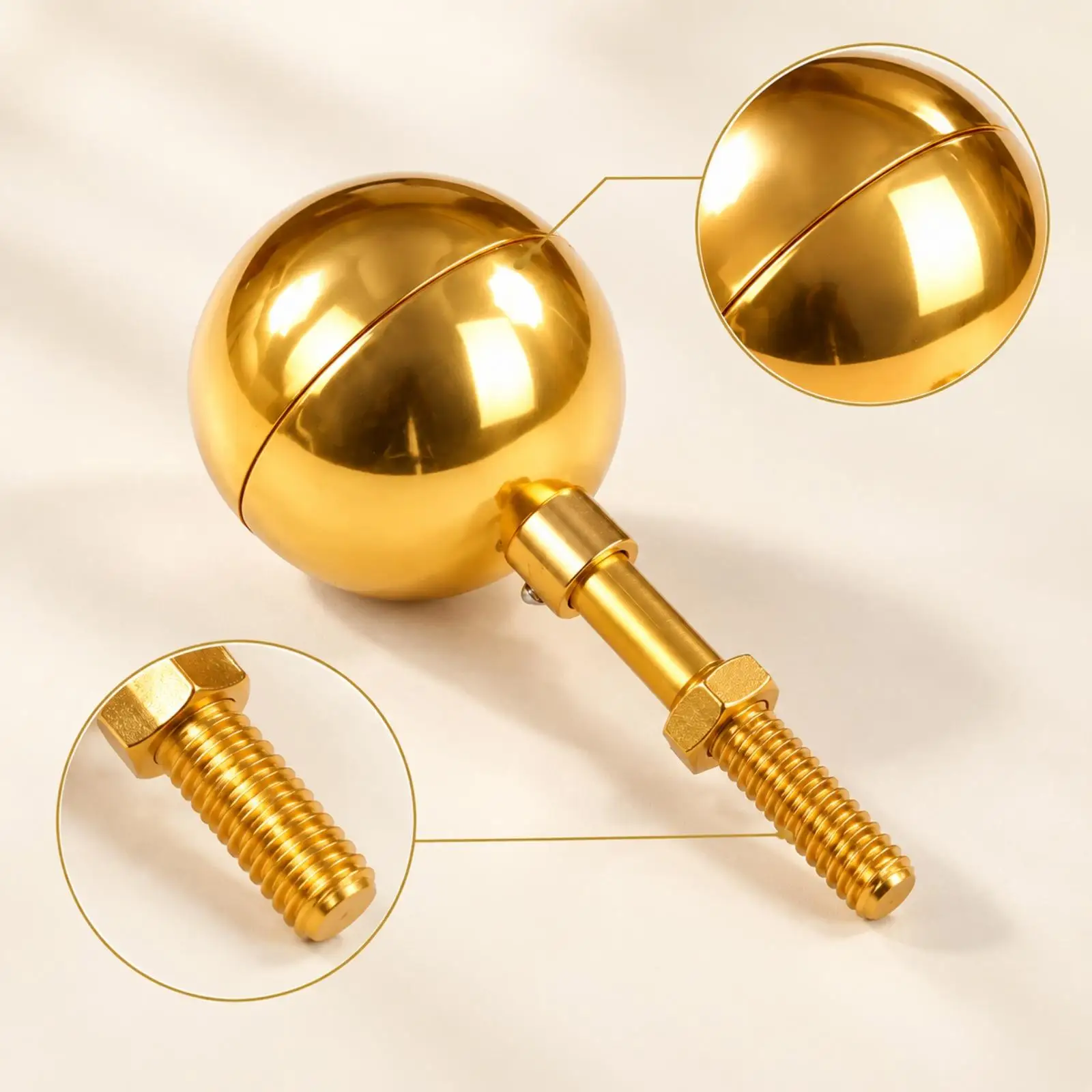 Spherical Flagpole Finial Top Aluminum Alloy Decorative Ball with Threaded Stem for Outdoor Flagpole Finishing