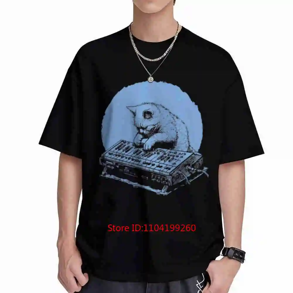 Synthesizer Cat Modular Synth Beat Maker Analog Short Sleeve Tee 100% Cotton T-Shirt